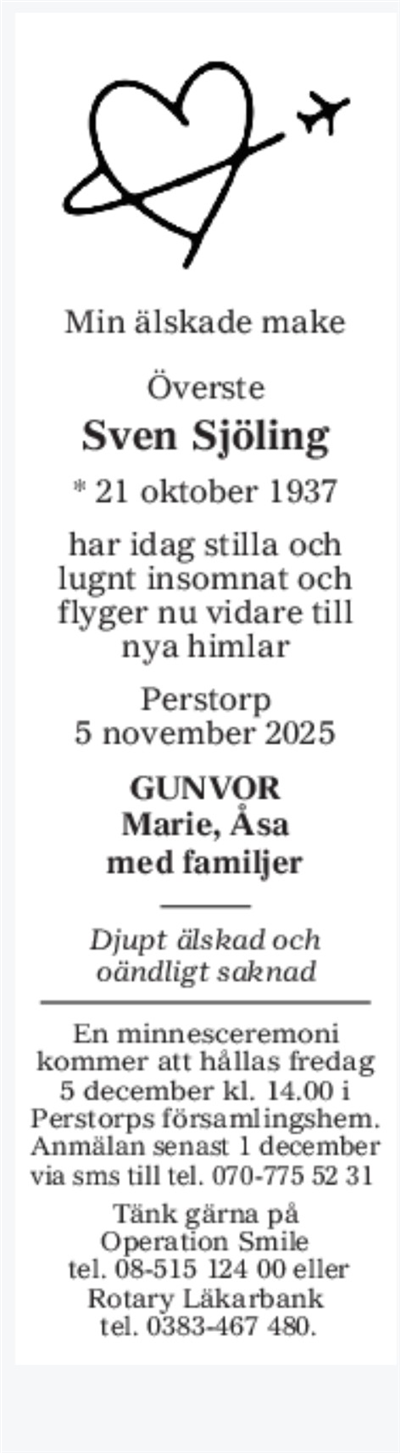 Sven Sjölings Dödsannons